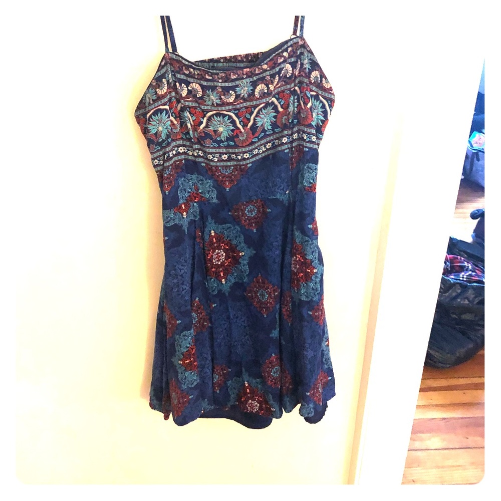 Blue Boho Print Mini Dress